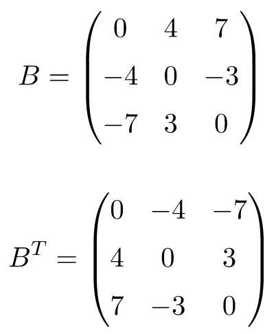 example of 3x3 antisymmetric or skew symmetric matrix