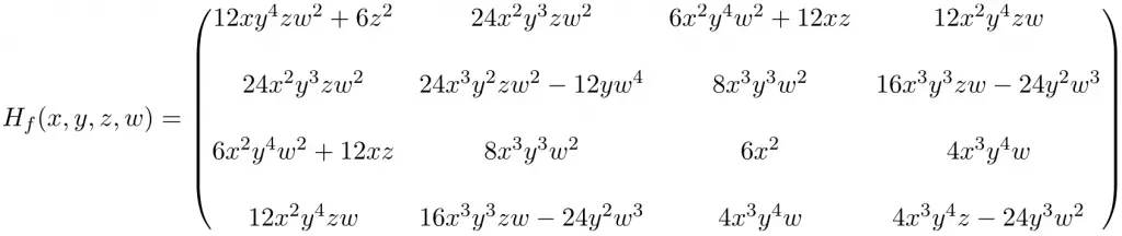 4x4 hessian matrix